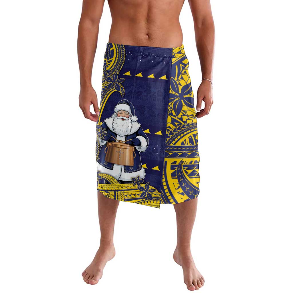 Tokelau Christmas Lavalava Santa With Tuluma Xmas Tribal Waves DT05 Navy - Polynesian Pride