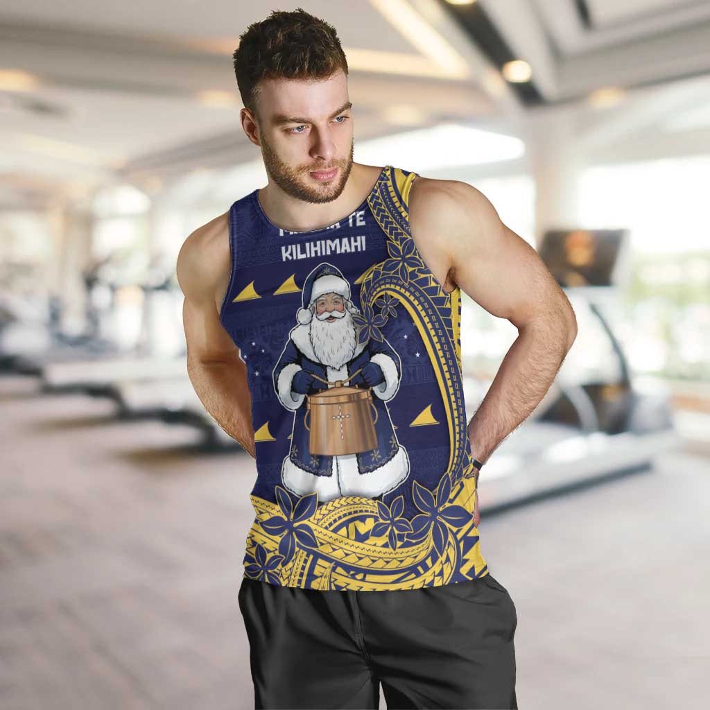 Tokelau Christmas Men Tank Top Santa With Tuluma Xmas Tribal Waves DT05 Navy - Polynesian Pride