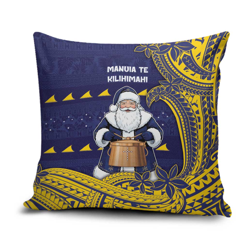 Tokelau Christmas Pillow Cover Santa With Tuluma Xmas Tribal Waves DT05 Navy - Polynesian Pride