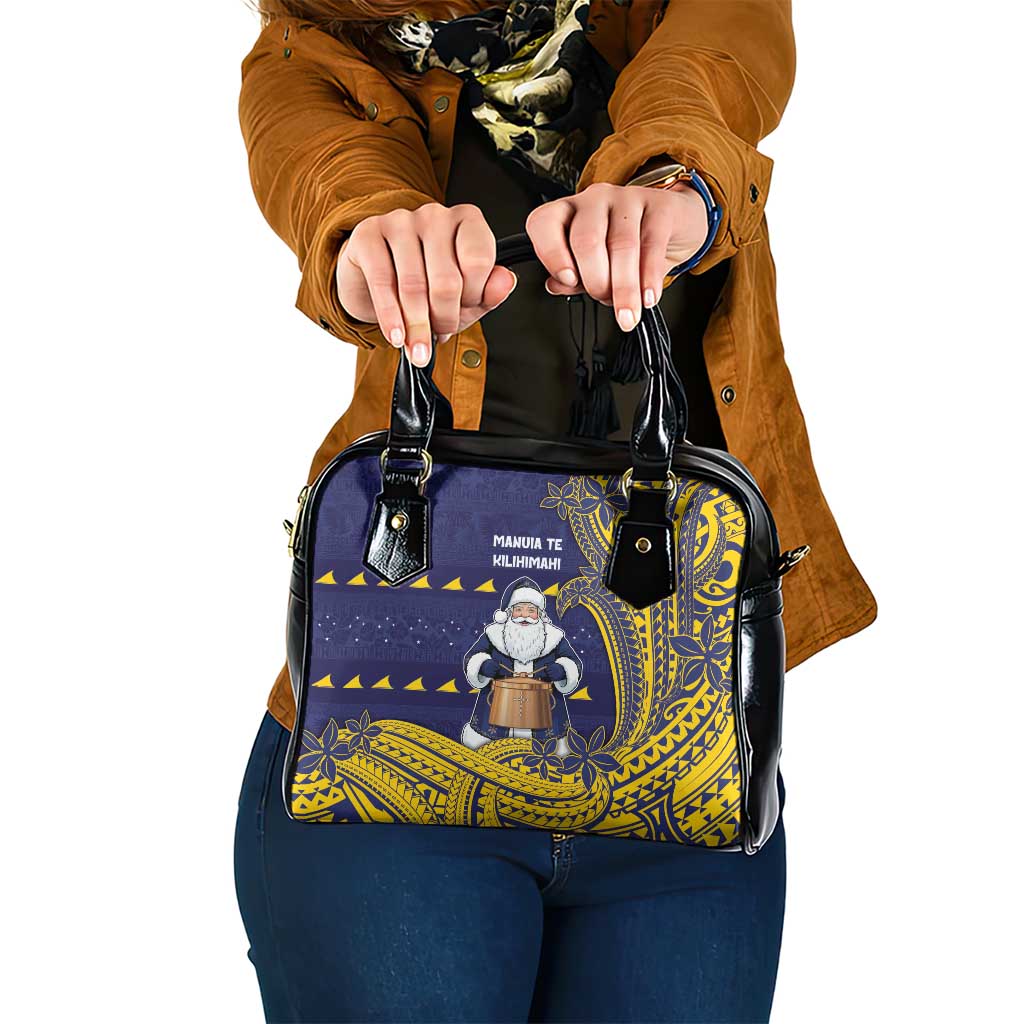 Tokelau Christmas Shoulder Handbag Santa With Tuluma Xmas Tribal Waves DT05 One Size Navy - Polynesian Pride