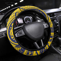 Tokelau Christmas Steering Wheel Cover Santa With Tuluma Xmas Tribal Waves DT05 Universal Fit Navy - Polynesian Pride