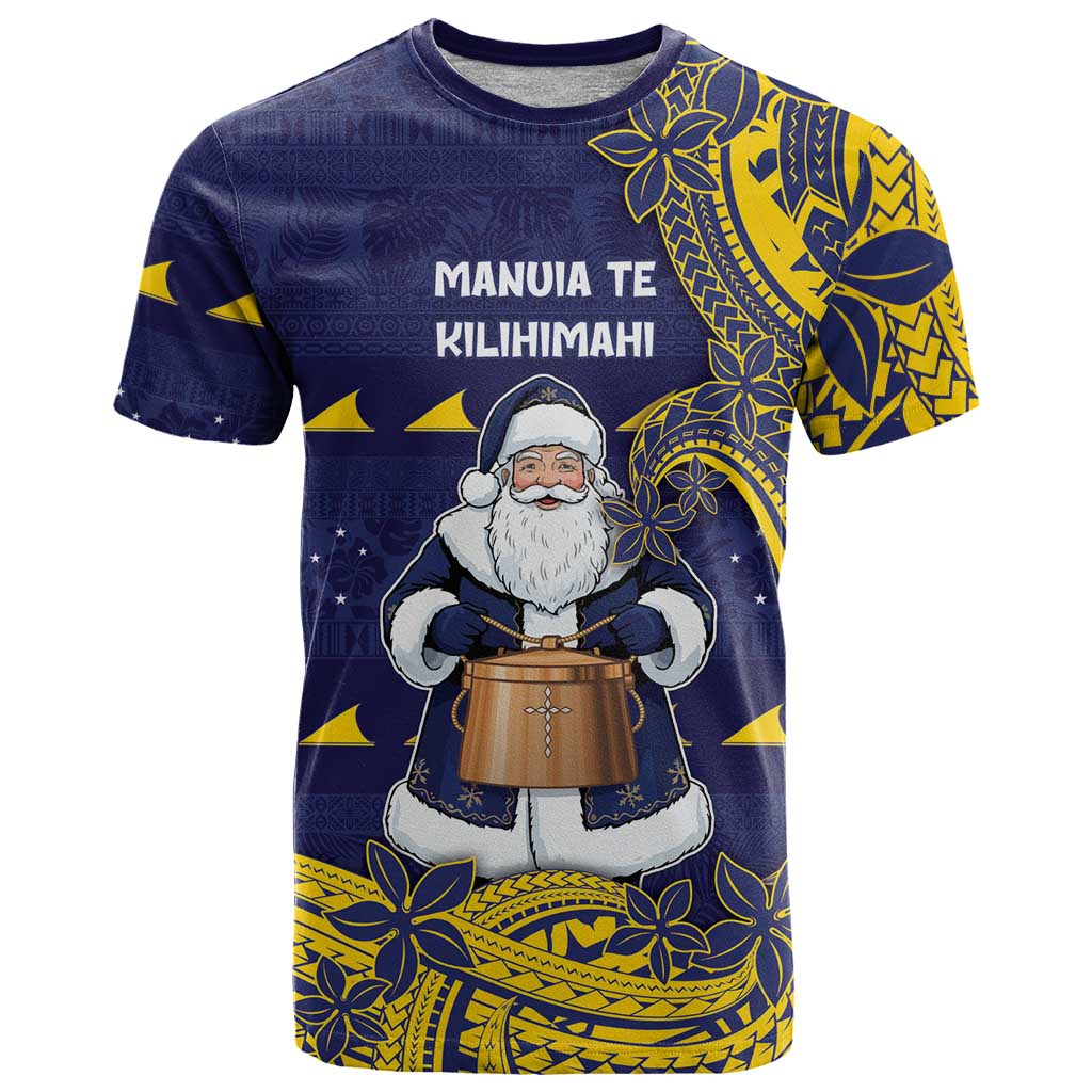 Tokelau Christmas T Shirt Santa With Tuluma Xmas Tribal Waves DT05 Navy - Polynesian Pride