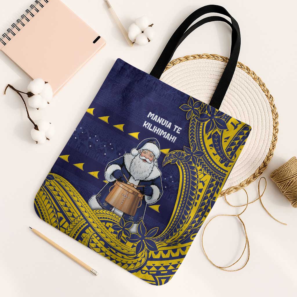 Tokelau Christmas Tote Bag Santa With Tuluma Xmas Tribal Waves DT05 Black Strap One Size Navy - Polynesian Pride