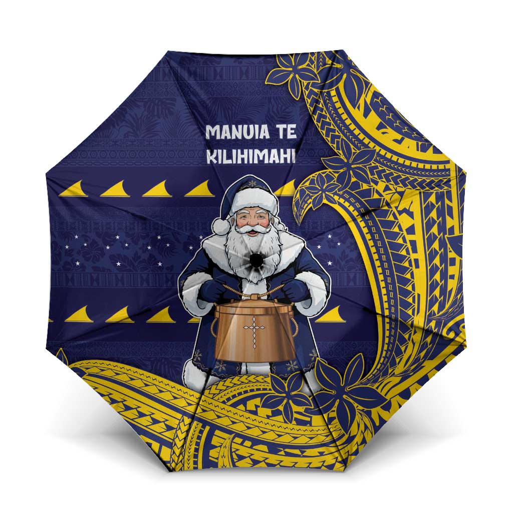 Tokelau Christmas Umbrella Santa With Tuluma Xmas Tribal Waves DT05 One Size Folded 11.42 inch Opened Diameter 37.4 inch Navy - Polynesian Pride
