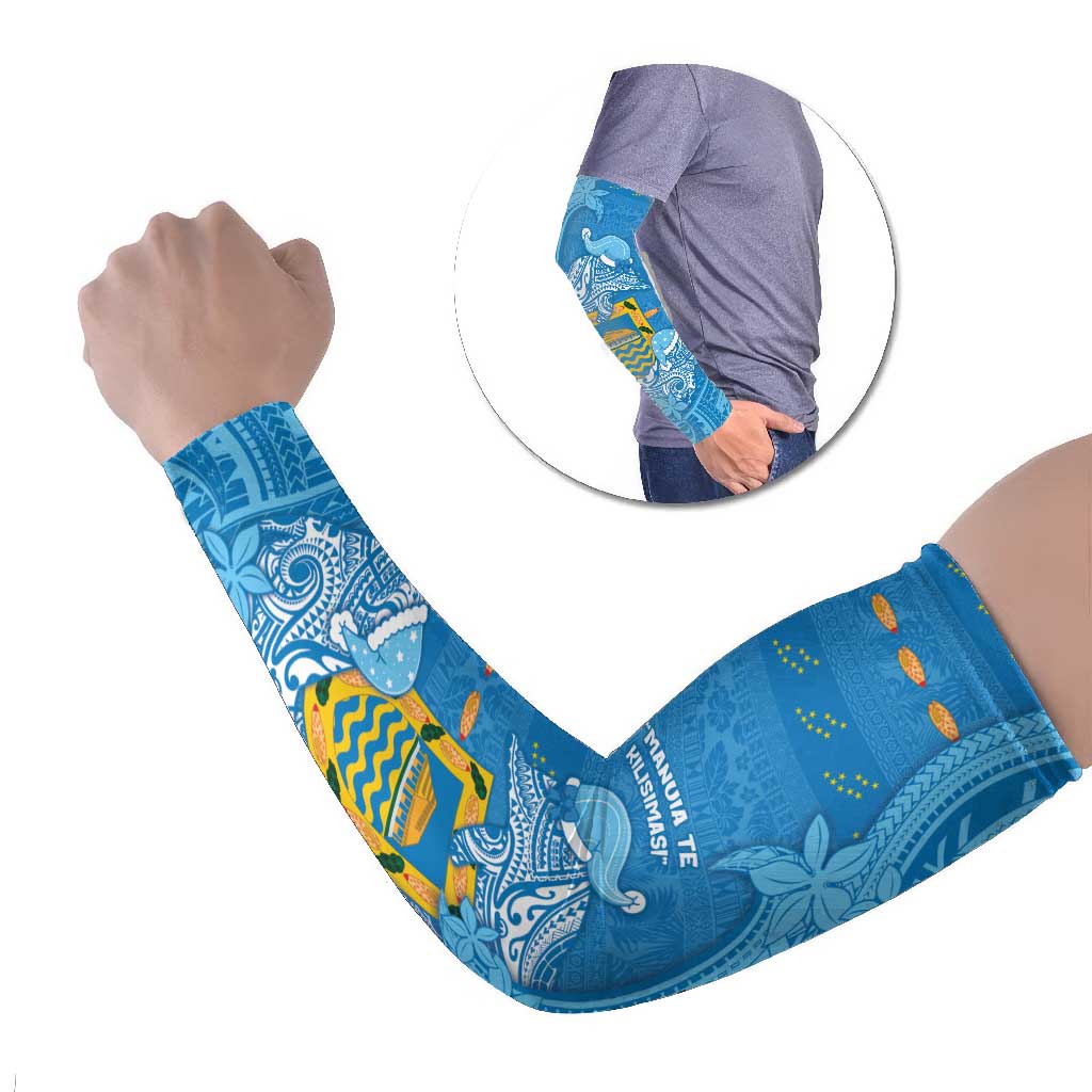 Tuvalu Christmas Arm Sleeves Dolphins Santa Xmas Tribal Waves DT05 Set of 2 Blue - Polynesian Pride
