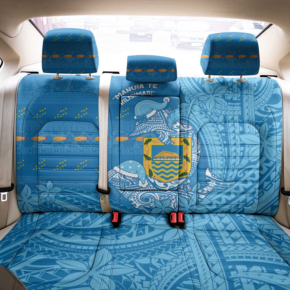 Tuvalu Christmas Back Car Seat Cover Dolphins Santa Xmas Tribal Waves DT05 - Polynesian Pride