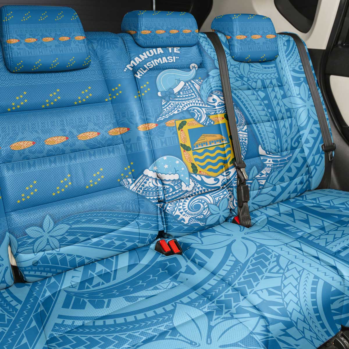 Tuvalu Christmas Back Car Seat Cover Dolphins Santa Xmas Tribal Waves DT05 - Polynesian Pride