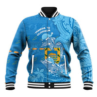 Tuvalu Christmas Baseball Jacket Dolphins Santa Xmas Tribal Waves DT05 Unisex Blue - Polynesian Pride