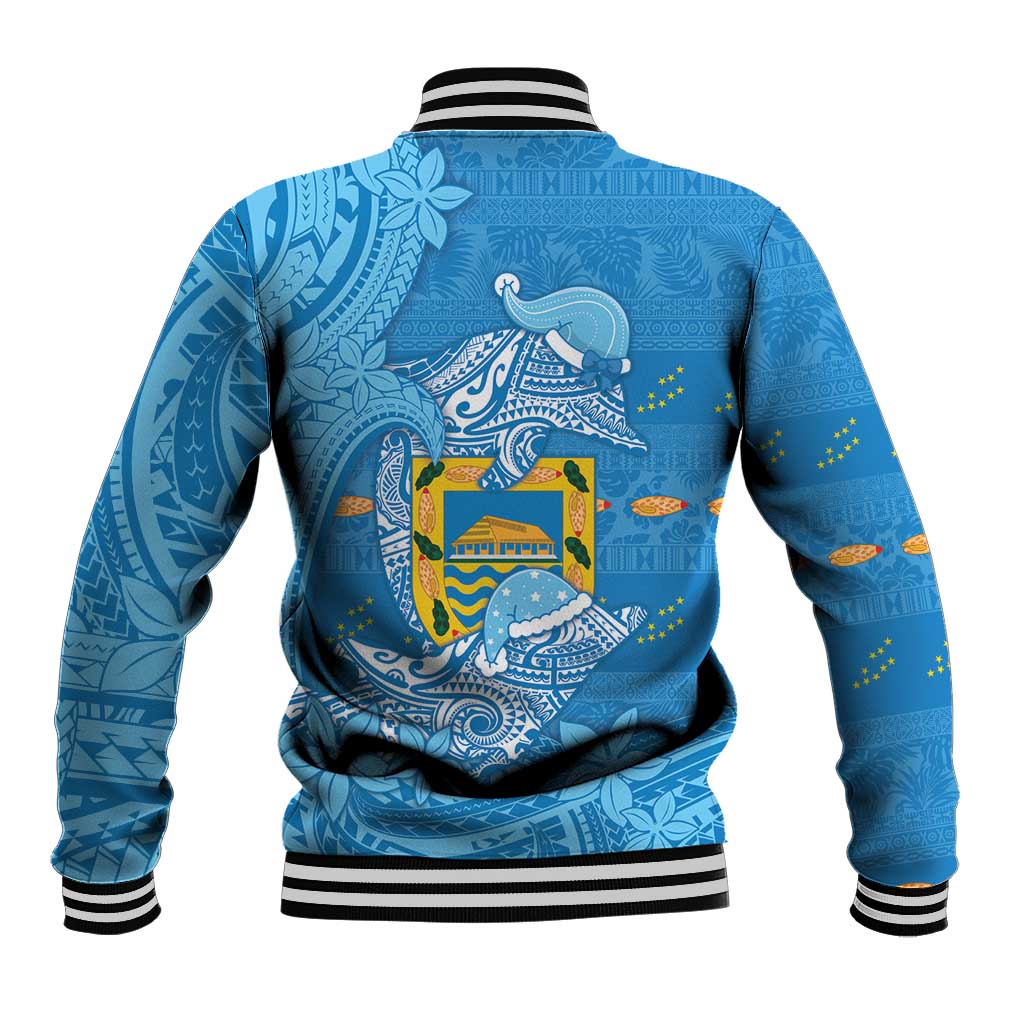 Tuvalu Christmas Baseball Jacket Dolphins Santa Xmas Tribal Waves DT05 - Polynesian Pride