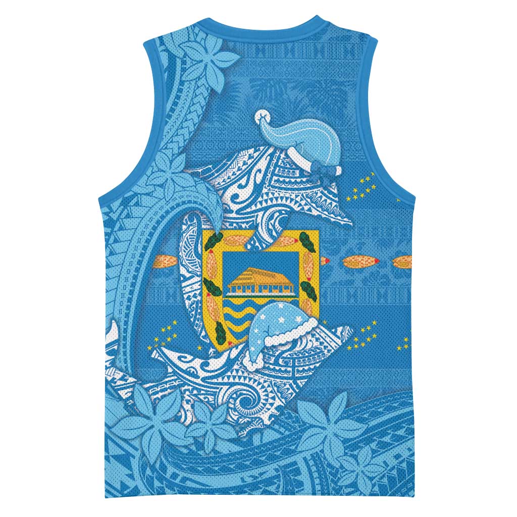 Tuvalu Christmas Basketball Jersey Dolphins Santa Xmas Tribal Waves DT05 - Polynesian Pride
