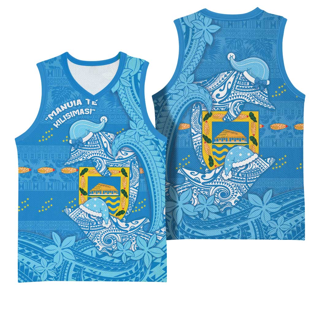 Tuvalu Christmas Basketball Jersey Dolphins Santa Xmas Tribal Waves DT05 - Polynesian Pride