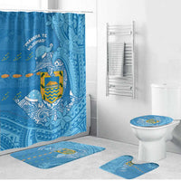Tuvalu Christmas Bathroom Set Dolphins Santa Xmas Tribal Waves DT05 Bathroom Set (4 pcs) Blue - Polynesian Pride