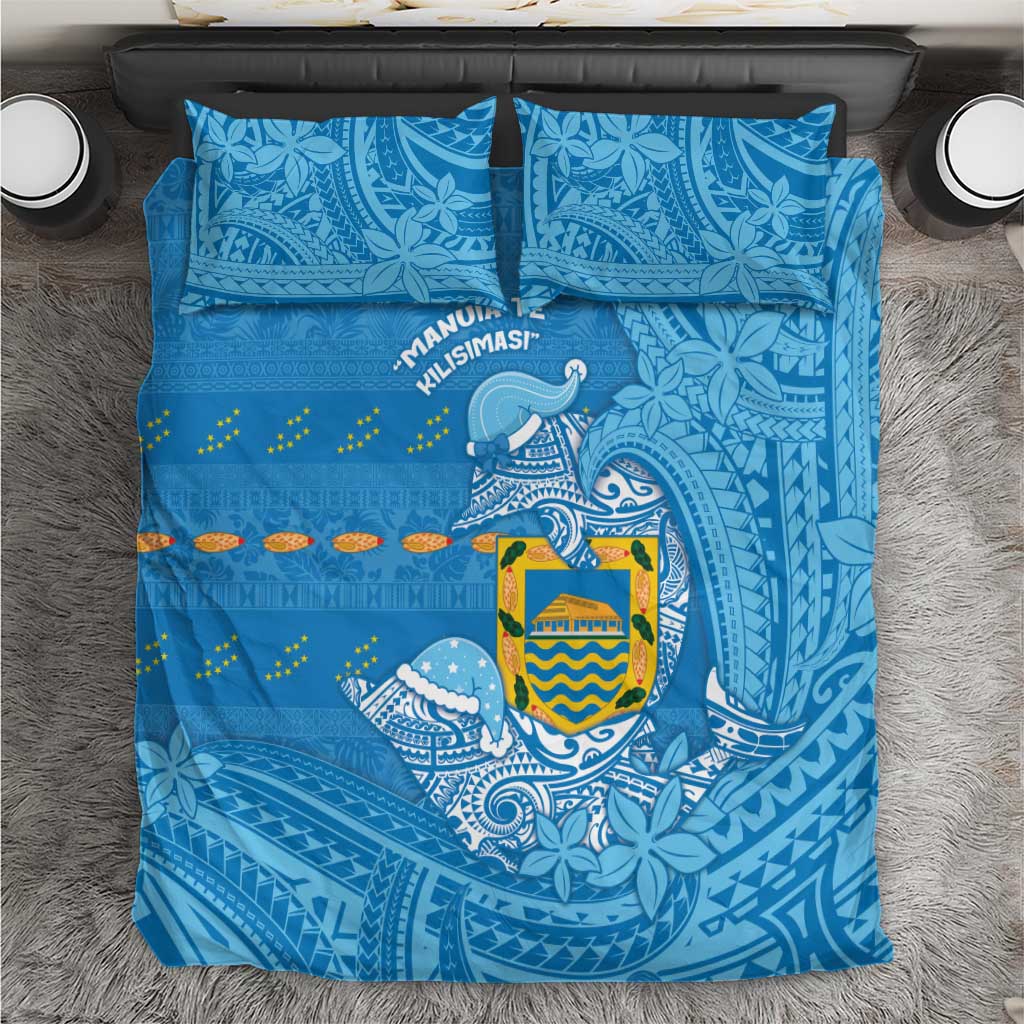 Tuvalu Christmas Bedding Set Dolphins Santa Xmas Tribal Waves DT05 Blue - Polynesian Pride