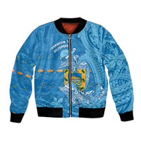 Tuvalu Christmas Bomber Jacket Dolphins Santa Xmas Tribal Waves DT05 Unisex Blue - Polynesian Pride