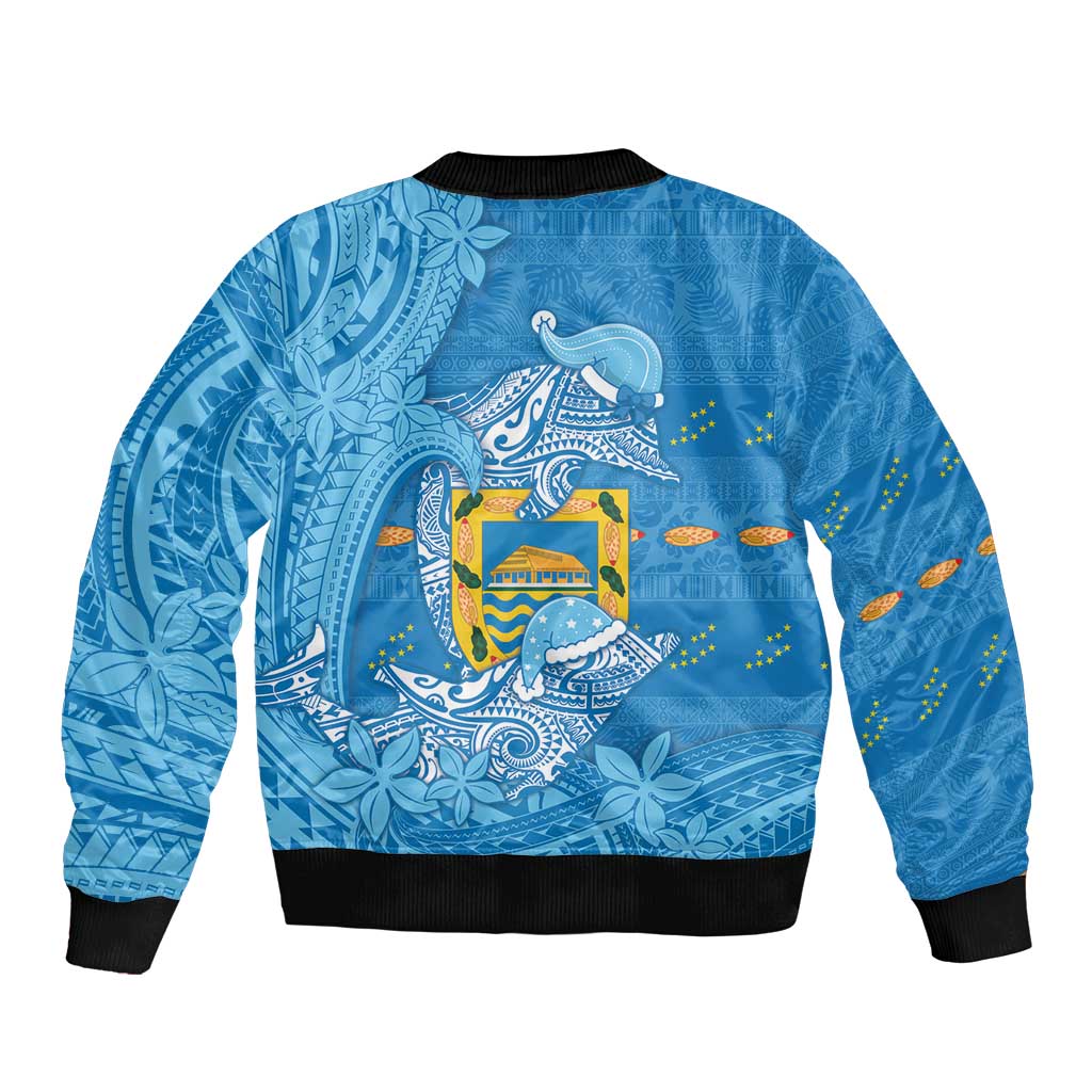 Tuvalu Christmas Bomber Jacket Dolphins Santa Xmas Tribal Waves DT05 - Polynesian Pride