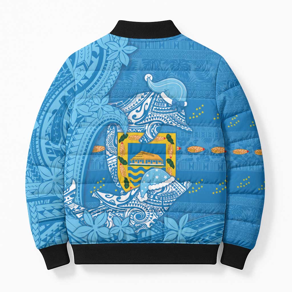 Tuvalu Christmas Bomber Puffer Jacket Dolphins Santa Xmas Tribal Waves DT05 - Polynesian Pride