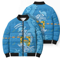 Tuvalu Christmas Bomber Puffer Jacket Dolphins Santa Xmas Tribal Waves DT05 - Polynesian Pride