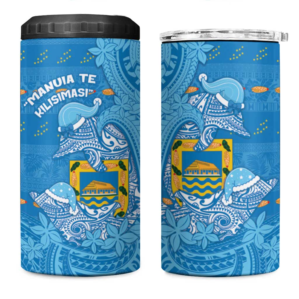 Tuvalu Christmas 4 in 1 Can Cooler Tumbler Dolphins Santa Xmas Tribal Waves DT05 One Size: 16 oz Blue - Polynesian Pride