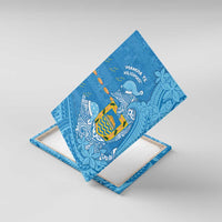 Tuvalu Christmas Canvas Wall Art Dolphins Santa Xmas Tribal Waves DT05 With Frame Blue - Polynesian Pride