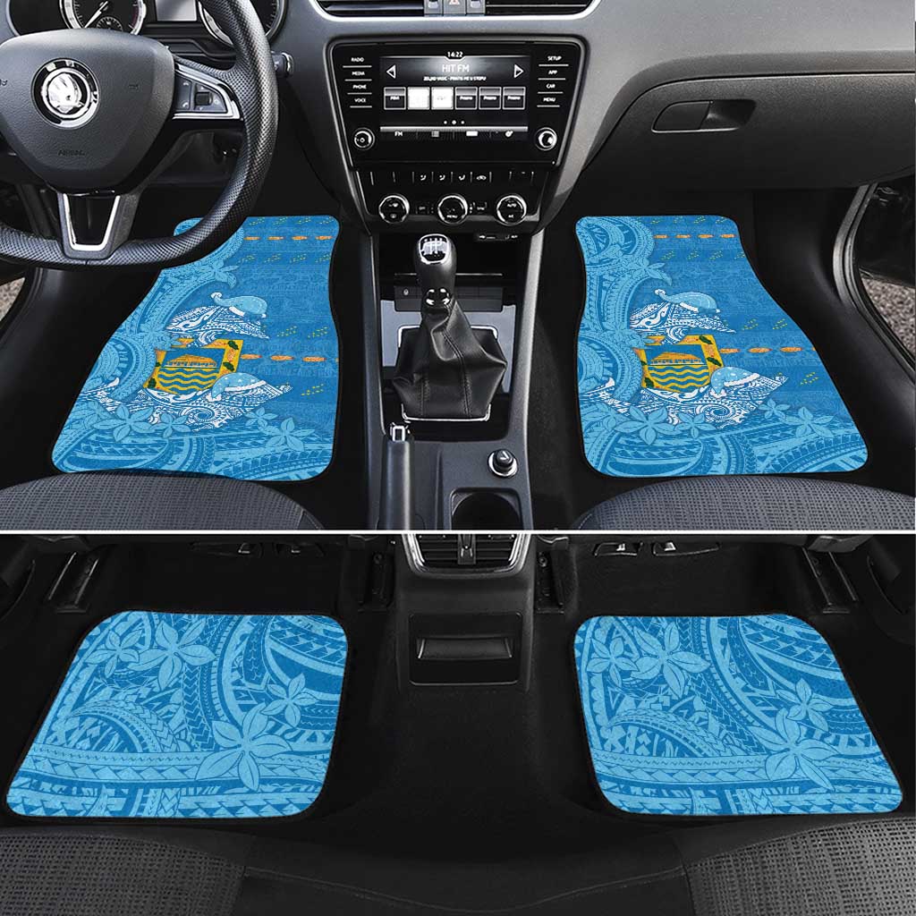 Tuvalu Christmas Car Mats Dolphins Santa Xmas Tribal Waves DT05 Set 4pcs Blue - Polynesian Pride