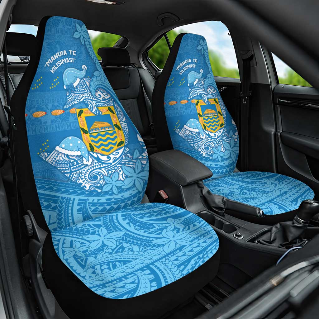 Tuvalu Christmas Car Seat Cover Dolphins Santa Xmas Tribal Waves DT05 One Size Blue - Polynesian Pride