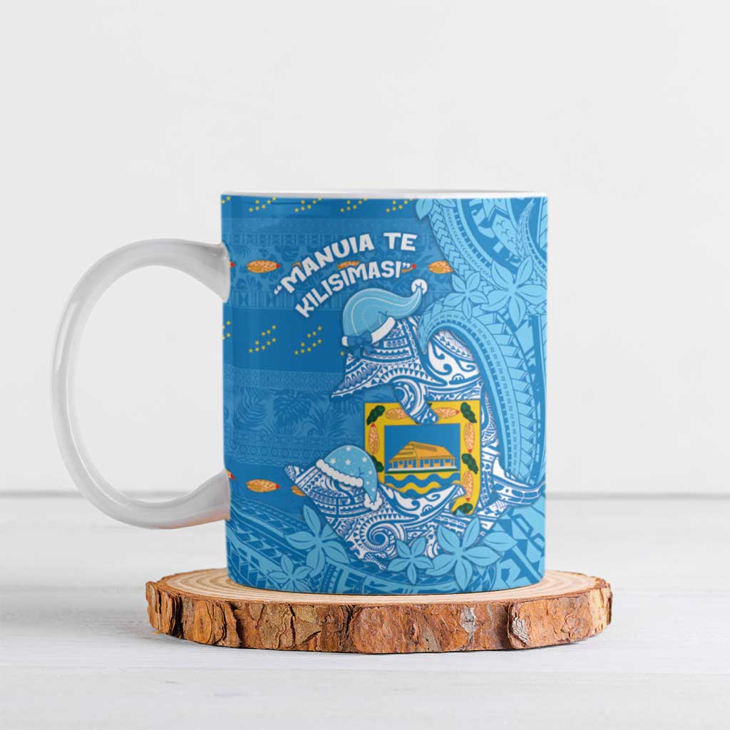 Tuvalu Christmas Ceramic Mug Dolphins Santa Xmas Tribal Waves DT05 Blue - Polynesian Pride
