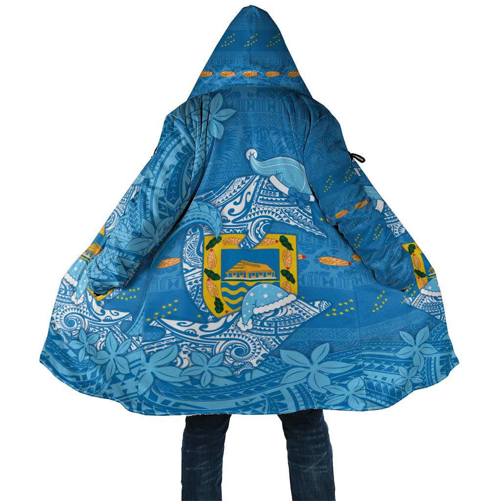 Tuvalu Christmas Cloak Dolphins Santa Xmas Tribal Waves DT05 Unisex Blue - Polynesian Pride