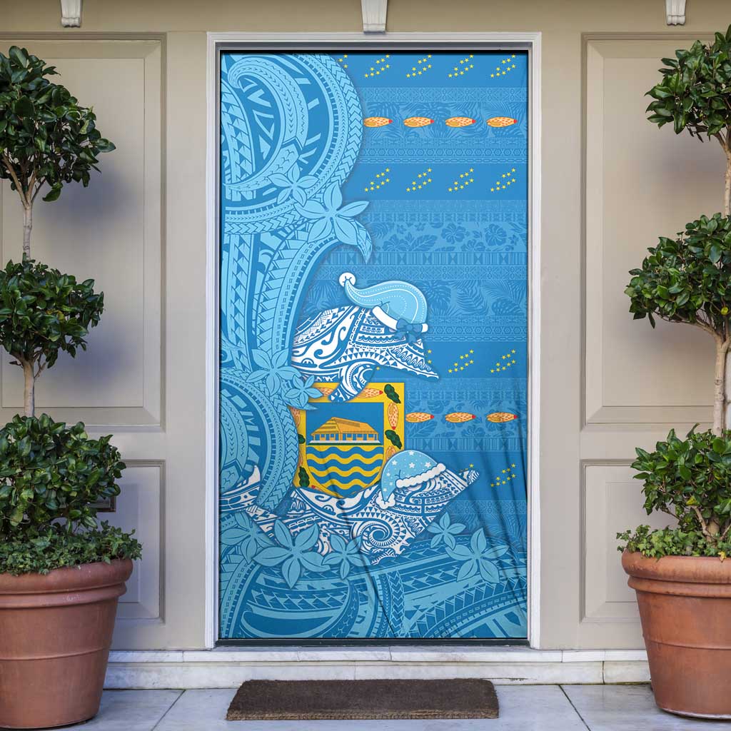 Tuvalu Christmas Door Cover Dolphins Santa Xmas Tribal Waves DT05 Blue - Polynesian Pride