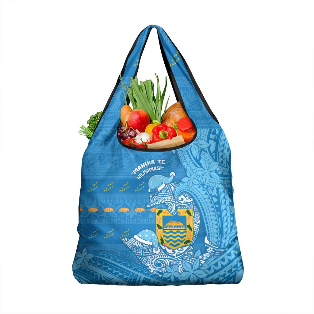 Tuvalu Christmas Grocery Bag Dolphins Santa Xmas Tribal Waves DT05 1-pack One Size Blue - Polynesian Pride