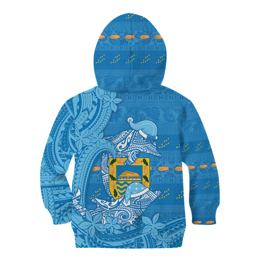 Tuvalu Christmas Kid Hoodie Dolphins Santa Xmas Tribal Waves DT05 - Polynesian Pride