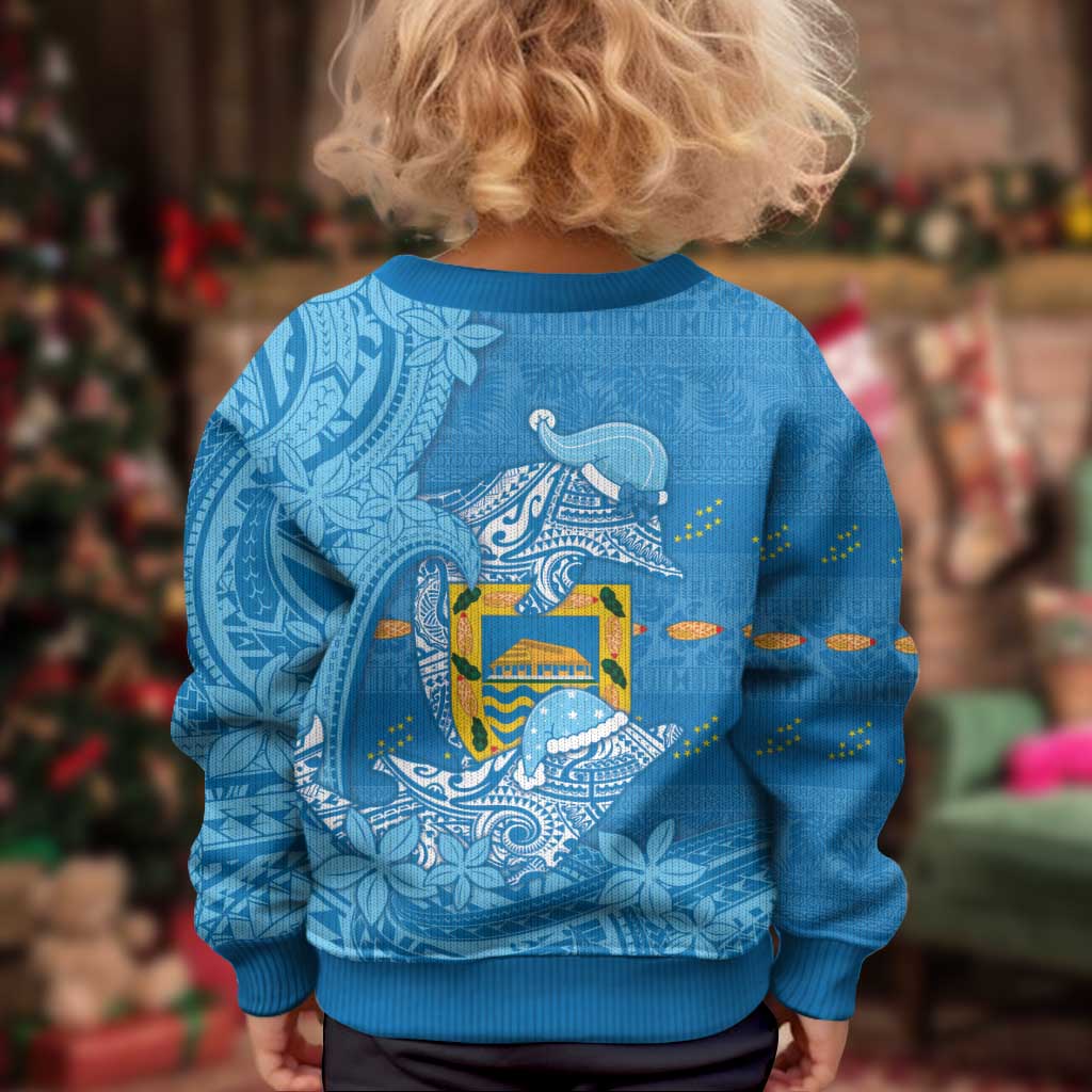 Tuvalu Christmas Kid Ugly Christmas Sweater Dolphins Santa Xmas Tribal Waves DT05 - Polynesian Pride