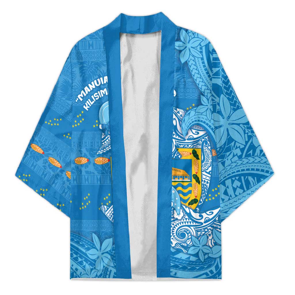 Tuvalu Christmas Kimono Dolphins Santa Xmas Tribal Waves DT05 Unisex Blue - Polynesian Pride