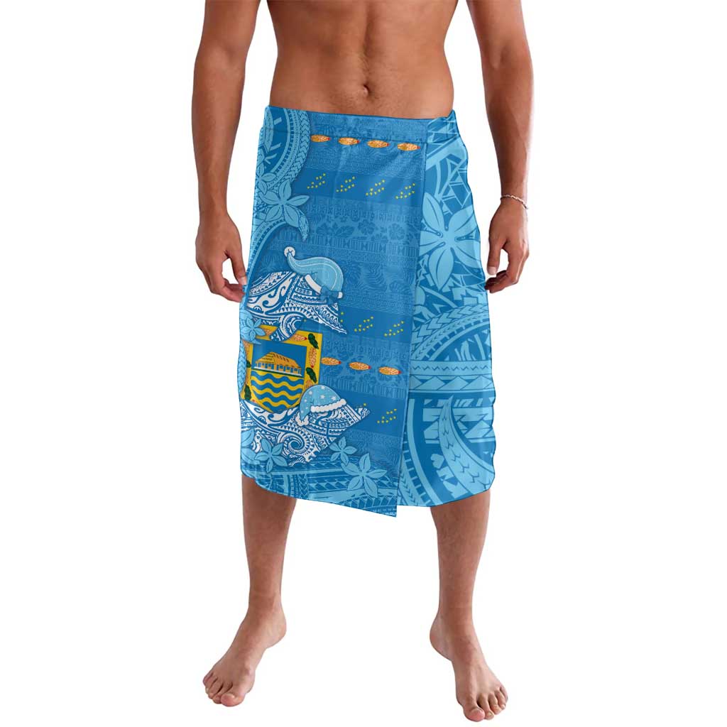 Tuvalu Christmas Lavalava Dolphins Santa Xmas Tribal Waves DT05 Blue - Polynesian Pride