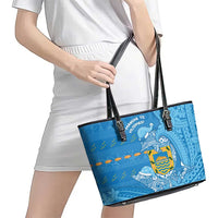 Tuvalu Christmas Leather Tote Bag Dolphins Santa Xmas Tribal Waves DT05 - Polynesian Pride