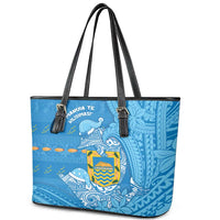 Tuvalu Christmas Leather Tote Bag Dolphins Santa Xmas Tribal Waves DT05 - Polynesian Pride