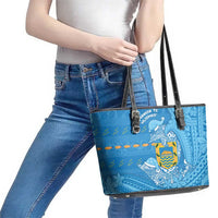 Tuvalu Christmas Leather Tote Bag Dolphins Santa Xmas Tribal Waves DT05 - Polynesian Pride