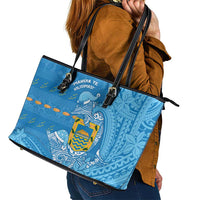Tuvalu Christmas Leather Tote Bag Dolphins Santa Xmas Tribal Waves DT05 - Polynesian Pride