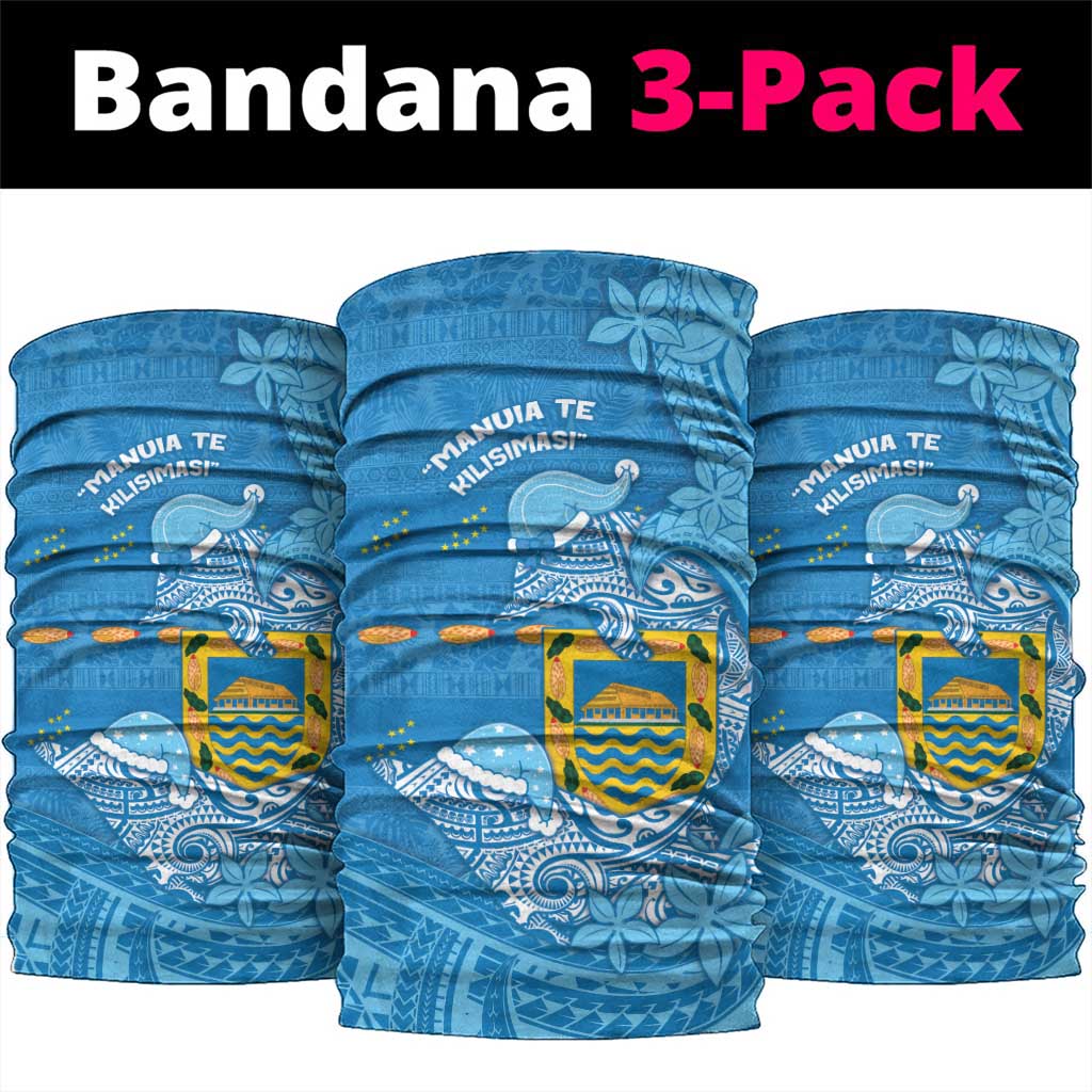 Tuvalu Christmas Neck Gaiter Dolphins Santa Xmas Tribal Waves DT05 package One Size: 25*50cm Blue - Polynesian Pride