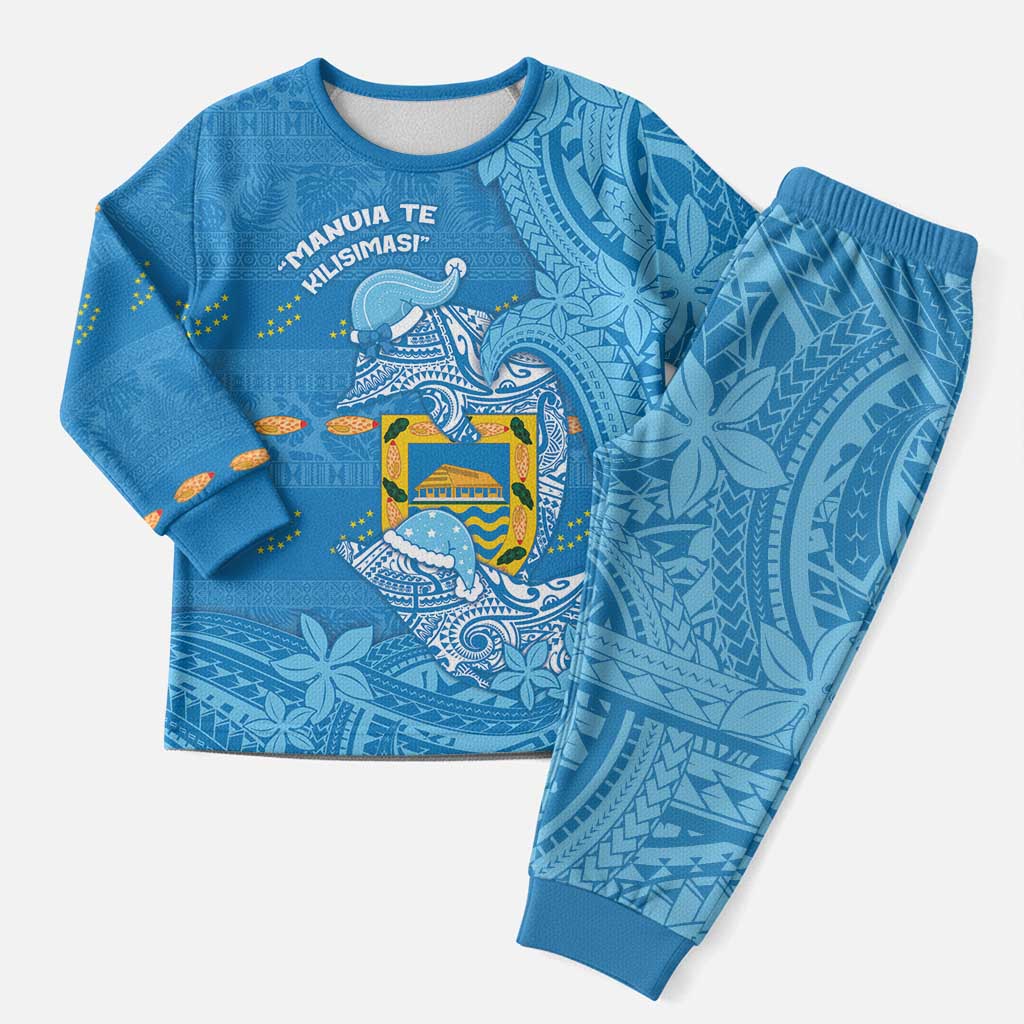 Tuvalu Christmas Pajama Set Dolphins Santa Xmas Tribal Waves DT05 Men Blue - Polynesian Pride