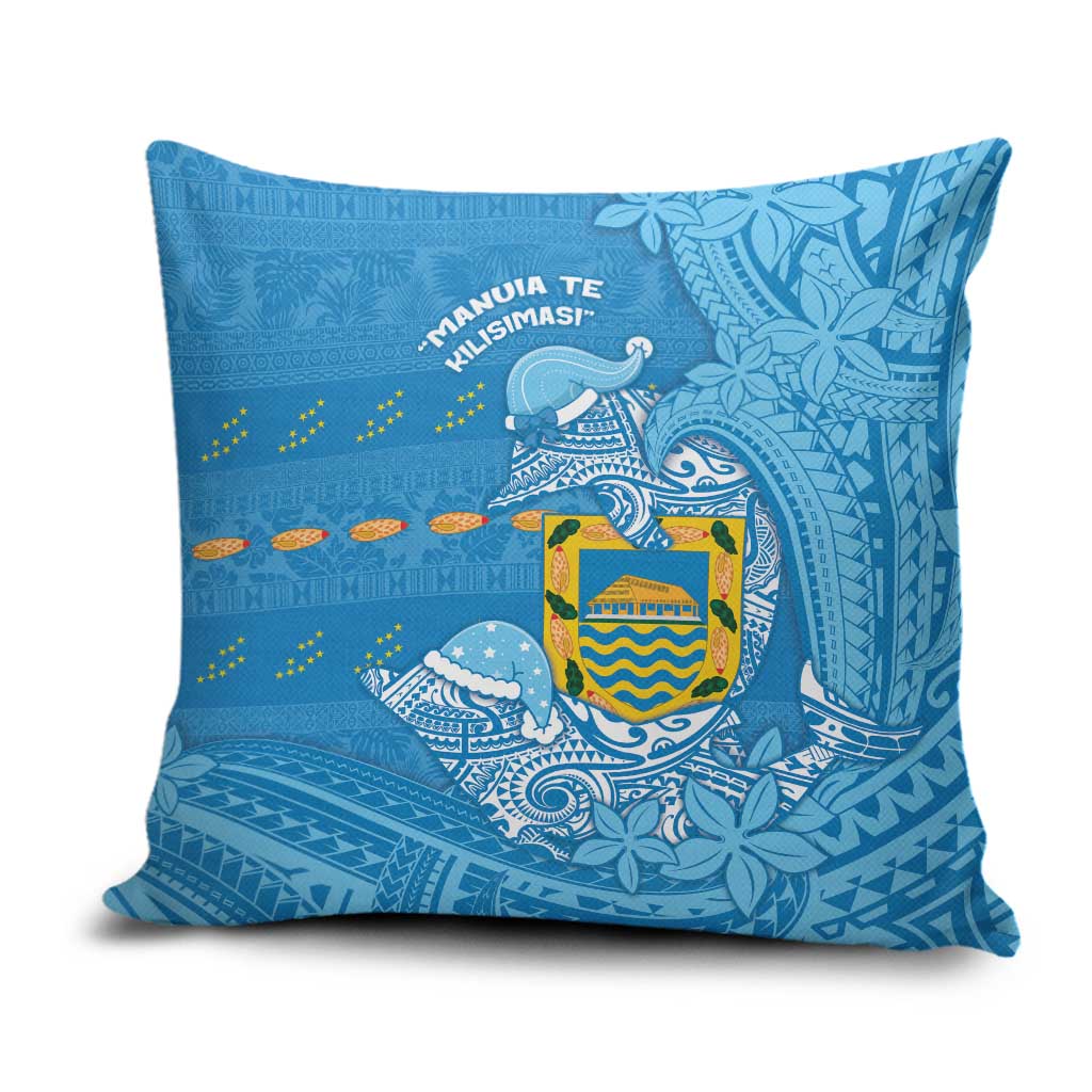 Tuvalu Christmas Pillow Cover Dolphins Santa Xmas Tribal Waves DT05 Blue - Polynesian Pride