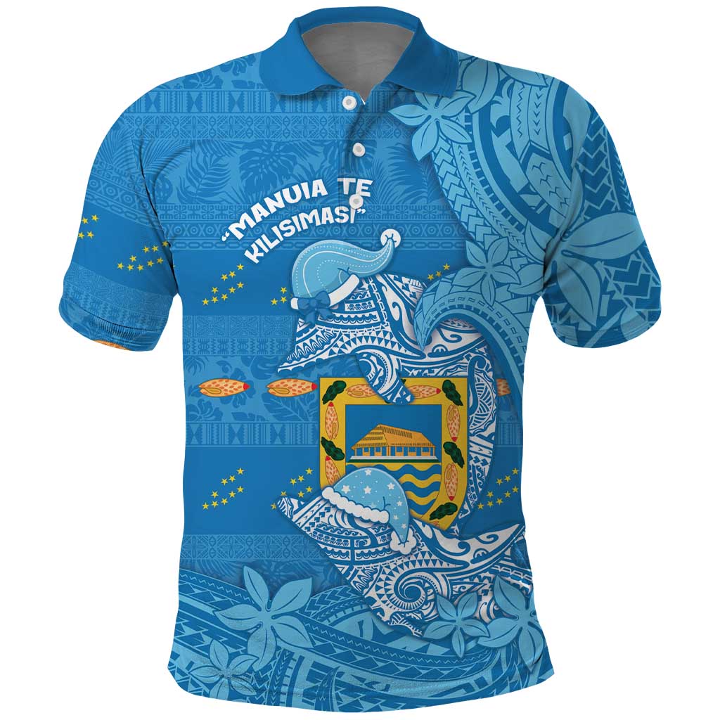 Tuvalu Christmas Polo Shirt Dolphins Santa Xmas Tribal Waves DT05 Blue - Polynesian Pride