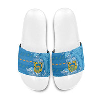 Tuvalu Christmas Slide Sandals Dolphins Santa Xmas Tribal Waves DT05 Blue - Polynesian Pride