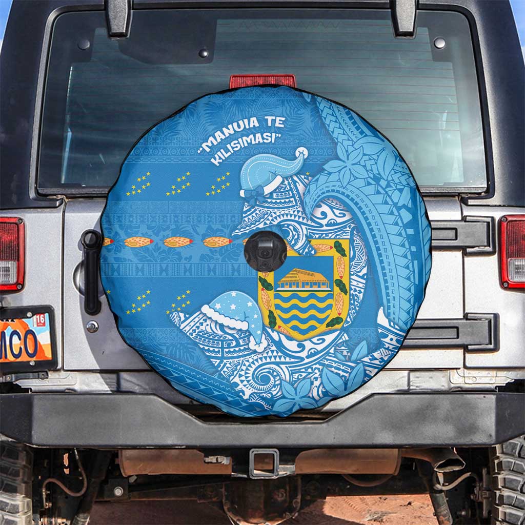 Tuvalu Christmas Spare Tire Cover Dolphins Santa Xmas Tribal Waves DT05 Blue - Polynesian Pride