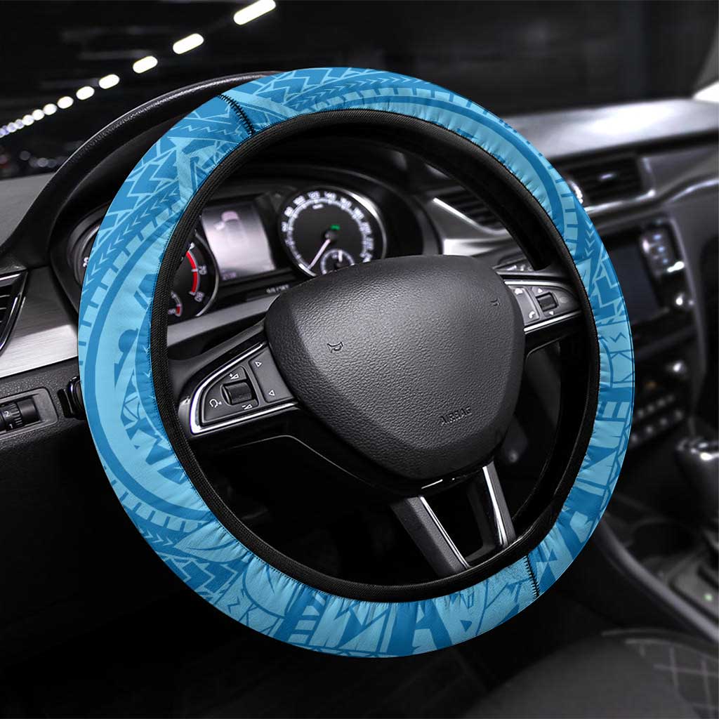 Tuvalu Christmas Steering Wheel Cover Dolphins Santa Xmas Tribal Waves DT05 Universal Fit Blue - Polynesian Pride