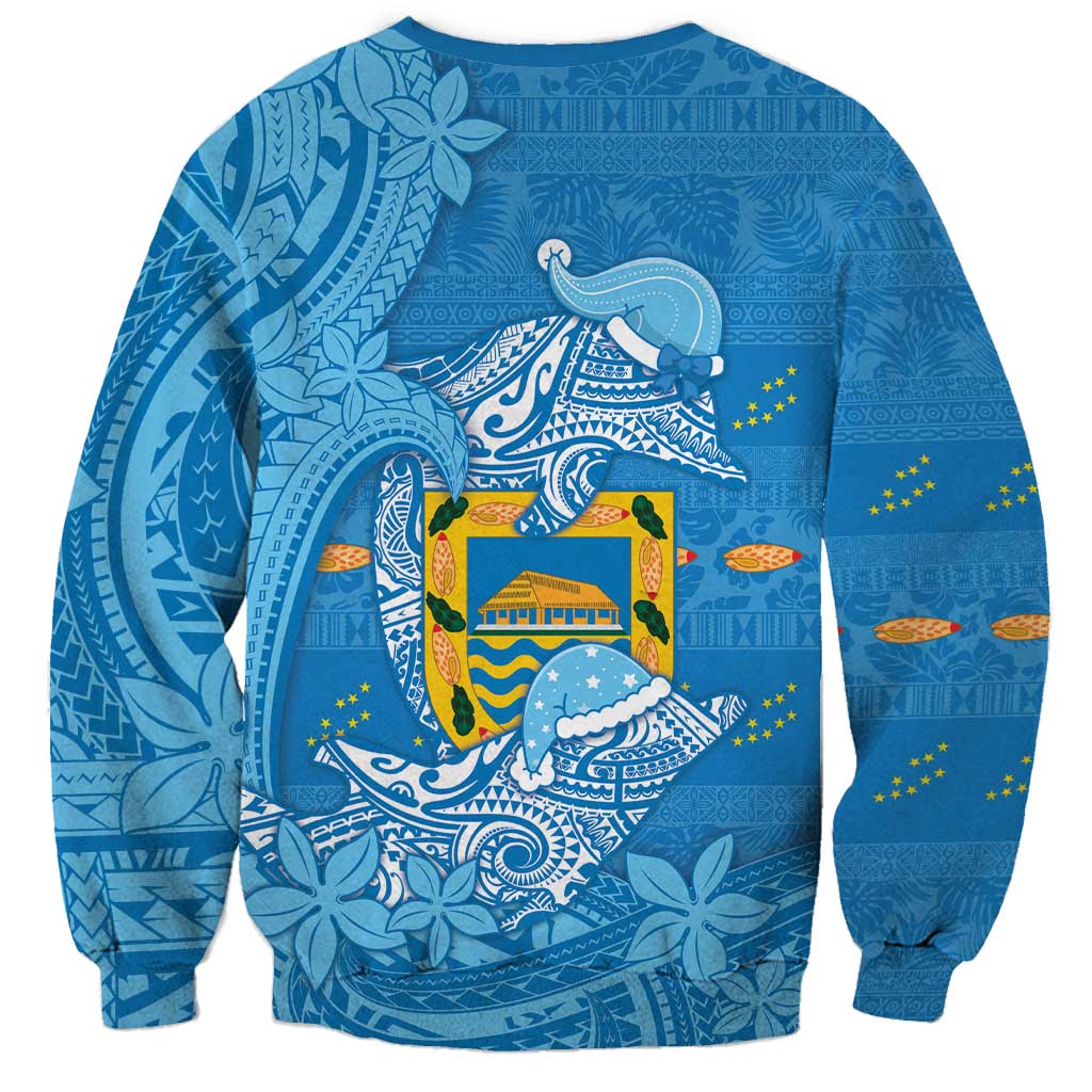 Tuvalu Christmas Sweatshirt Dolphins Santa Xmas Tribal Waves DT05 - Polynesian Pride