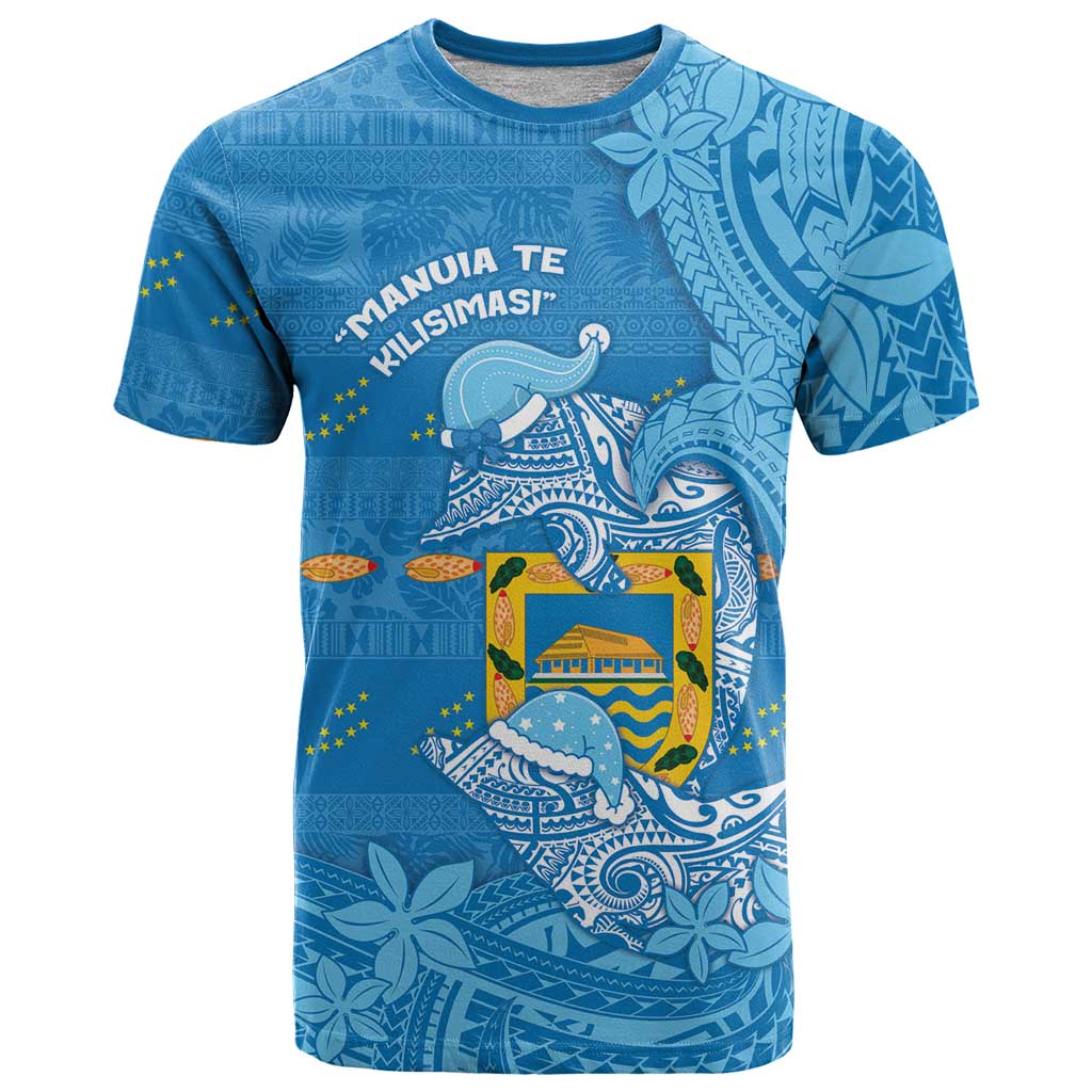 Tuvalu Christmas T Shirt Dolphins Santa Xmas Tribal Waves DT05 Blue - Polynesian Pride