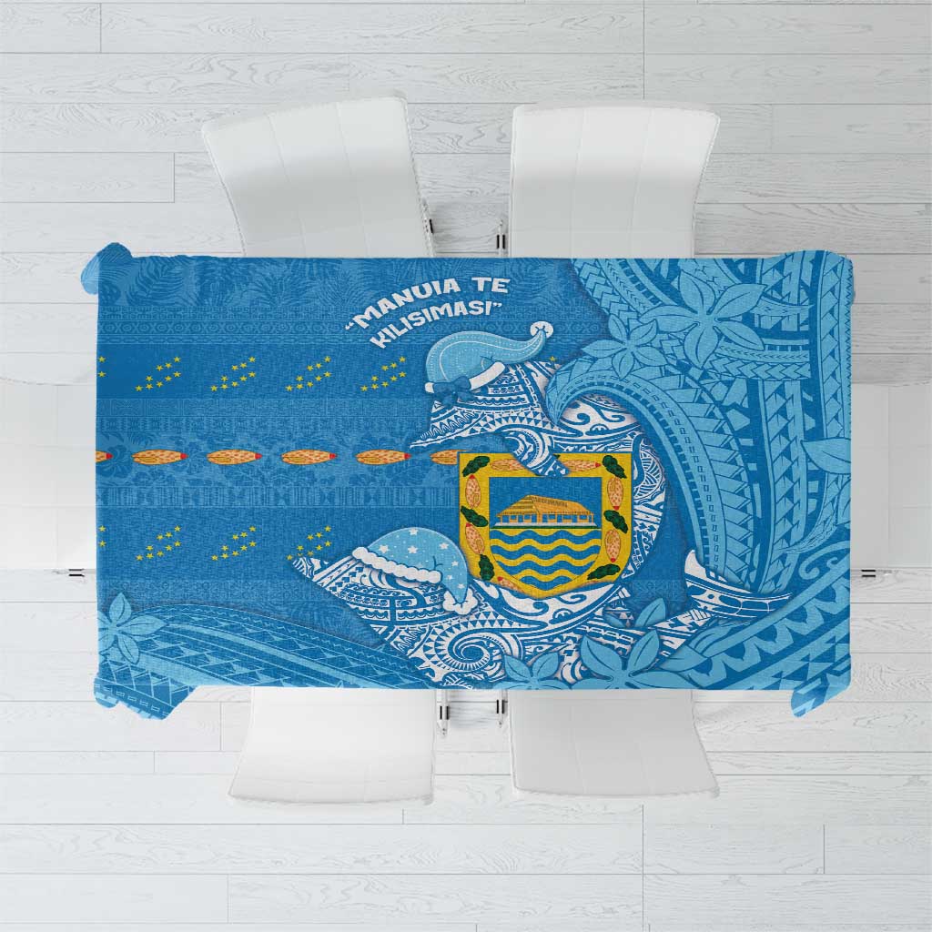 Tuvalu Christmas Tablecloth Dolphins Santa Xmas Tribal Waves DT05 Blue - Polynesian Pride