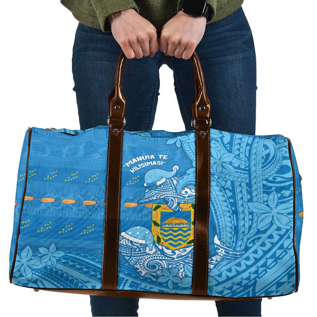 Tuvalu Christmas Travel Bag Dolphins Santa Xmas Tribal Waves DT05 Blue - Polynesian Pride