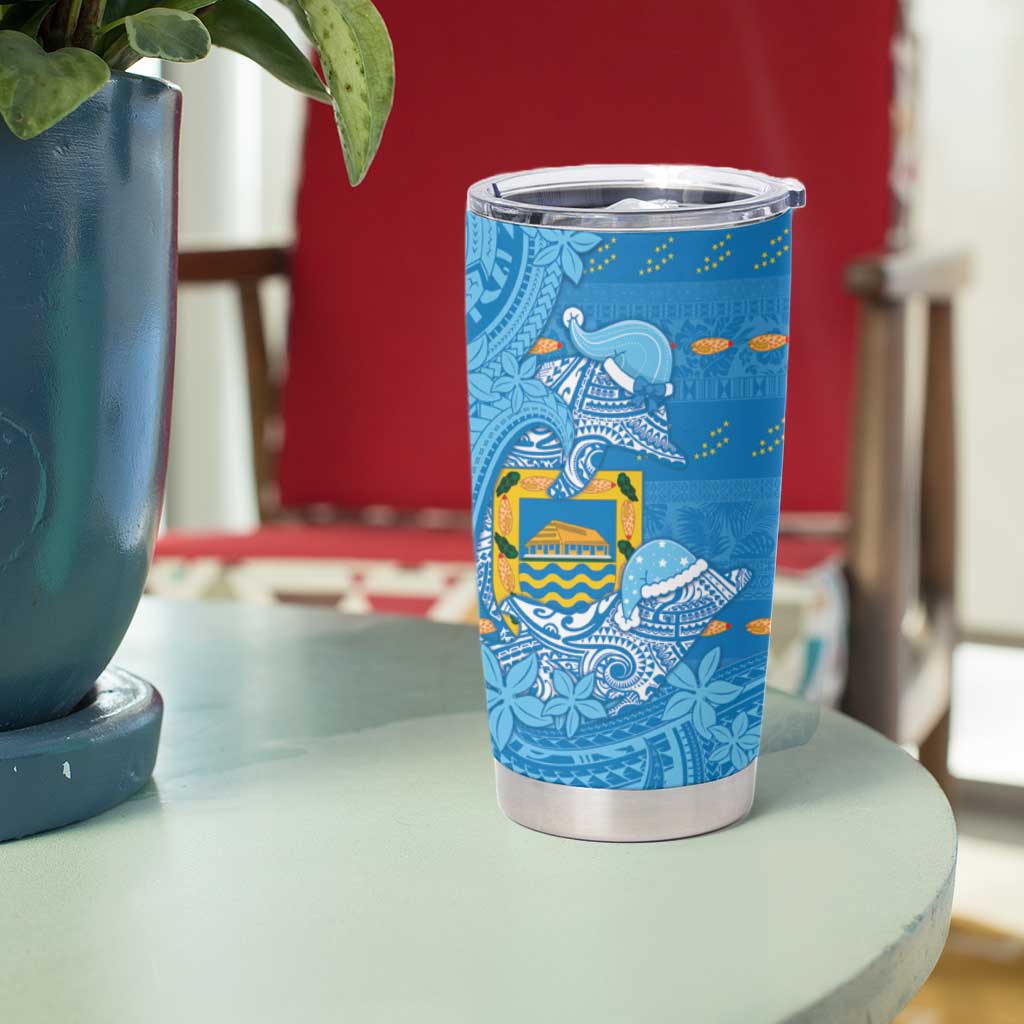 Tuvalu Christmas Tumbler Cup Dolphins Santa Xmas Tribal Waves DT05 - Polynesian Pride