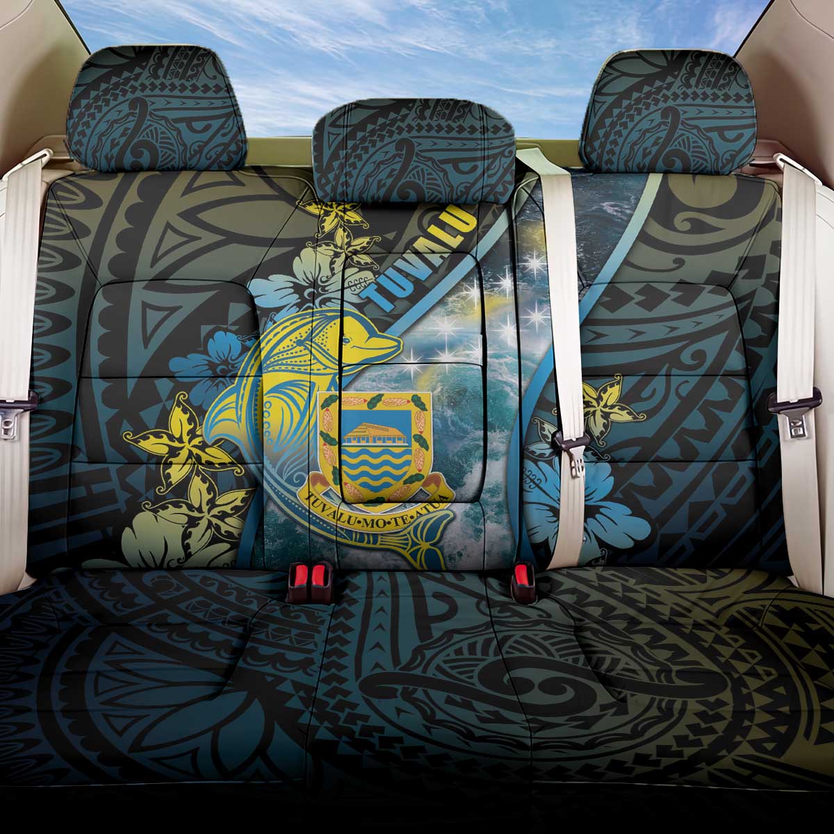 Tuvalu Back Car Seat Cover Dolphin On The Waves DT05 One Size Blue - Polynesian Pride